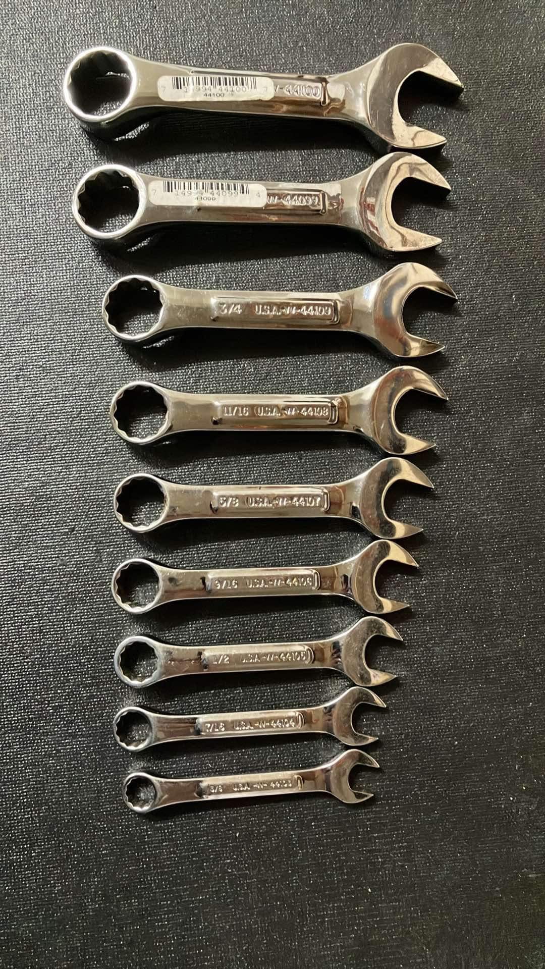 Vintage Craftsman Professional 9pc Stubby Combination Wrench Set -VV- USA 3/8” to 7/8”