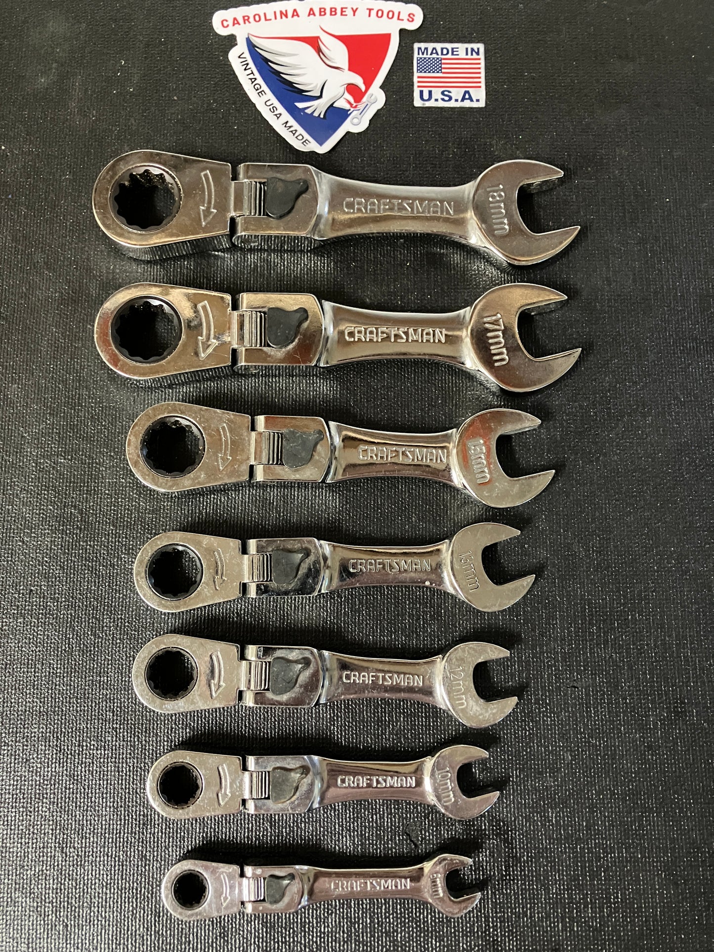 Vintage Craftsman 7pc Metric Short Locking Flex Ratcheting Wrench Set USA