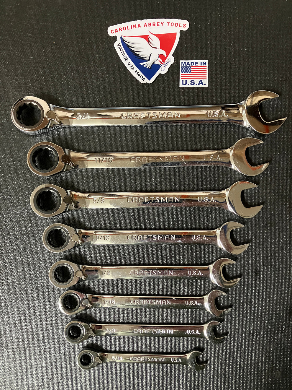 Vintage Craftsman USA 8 pc. SAE Reversible Ratcheting Wrench Set 42404 ...