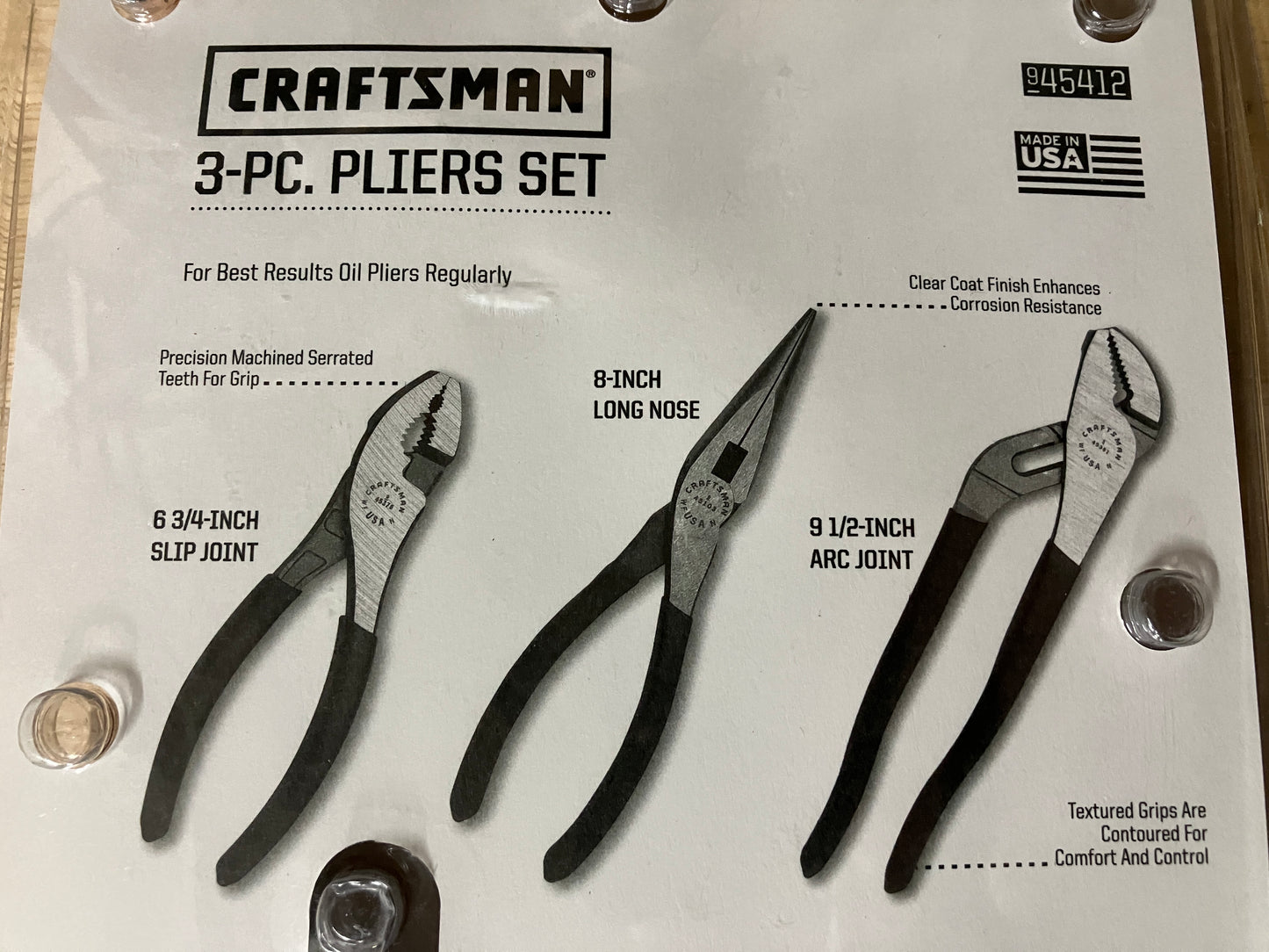 Vintage NOS Craftsman 3pc Plier Set 45412 USA - Slip Joint, Long Nose and Arc Joint Pliers