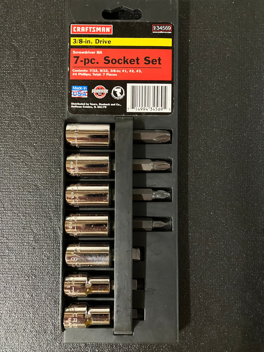 Vintage Craftsman 3/8" Drive 7pc Screwdriver Socket Set 34569 USA P1 P2 P3 P4 7/32 9/32 3/8