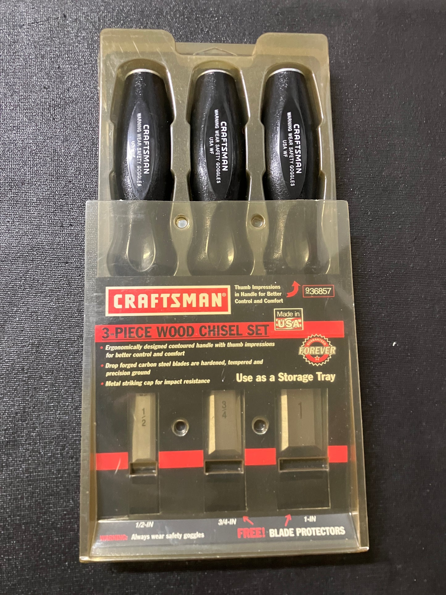 NOS Vintage Craftsman 3pc Wood Chisel Set 36857 USA
