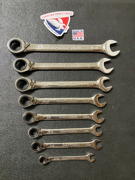 Vintage Craftsman USA 8 pc. SAE Reversible Ratcheting Wrench Set 42404 USA