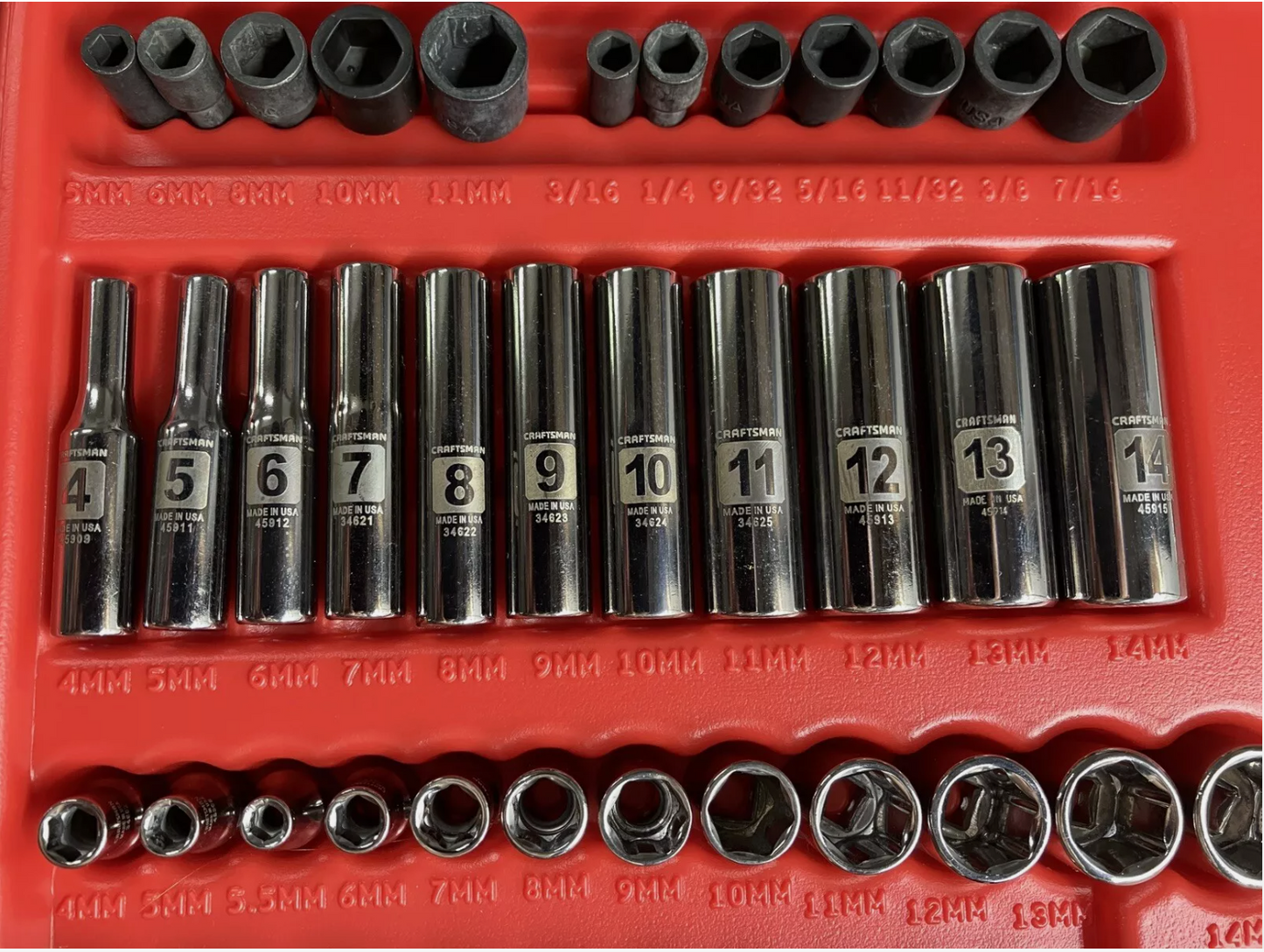 Vintage Craftsman 209pc Laser Etch 4 Drawer Mechanics Tool Set 34209 USA