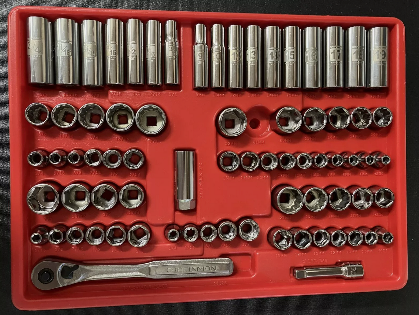 Vintage Craftsman 209pc Laser Etch 4 Drawer Mechanics Tool Set 34209 USA