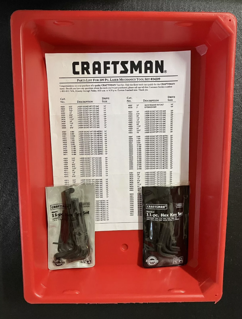 Vintage Craftsman 209pc Laser Etch 4 Drawer Mechanics Tool Set 34209 USA