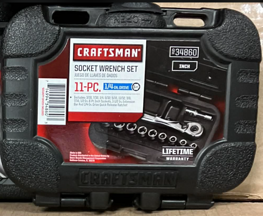 NOS Sears Craftsman 11pc SAE 1/4" Drive Socket Wrench Set *NO RATCHET* w/ Case 34860 USA